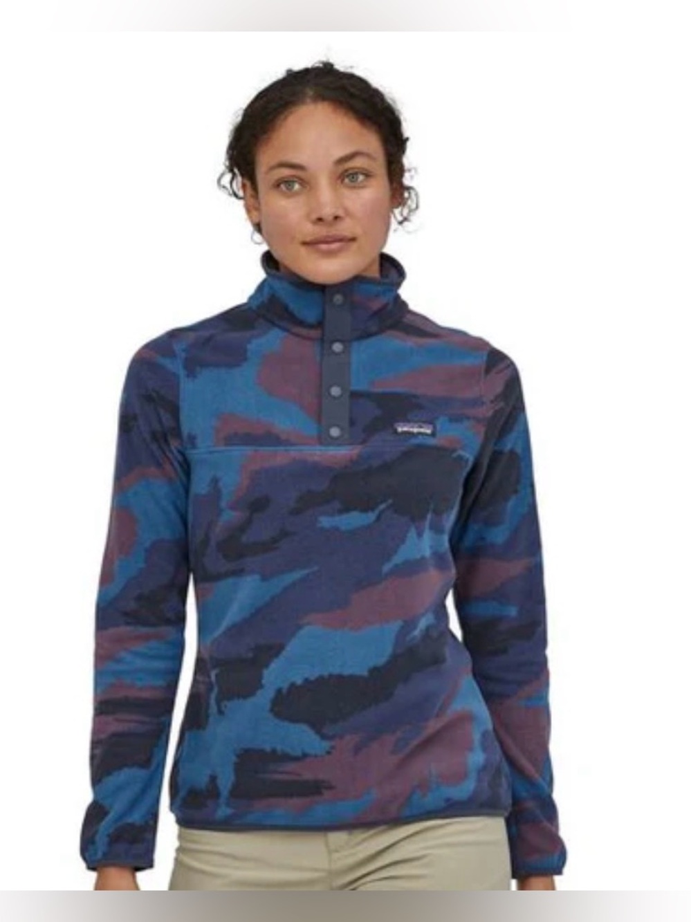 Patagonia Fleece Pullover in Dusty Rose and Slate Blue Camo Size XL